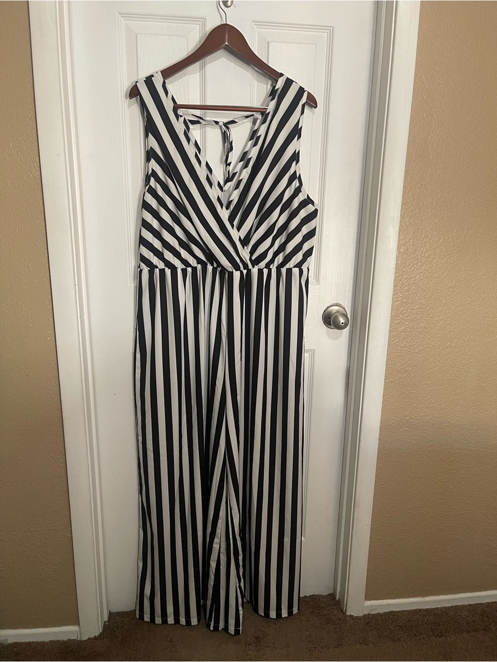 SHEIN Black and White Striped Wide Leg Jumpsuit